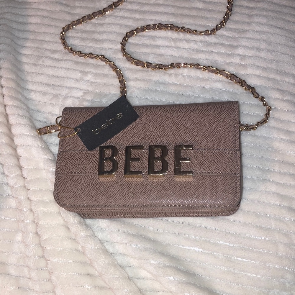 Bebe Gold Chain Tan Clutch NWT